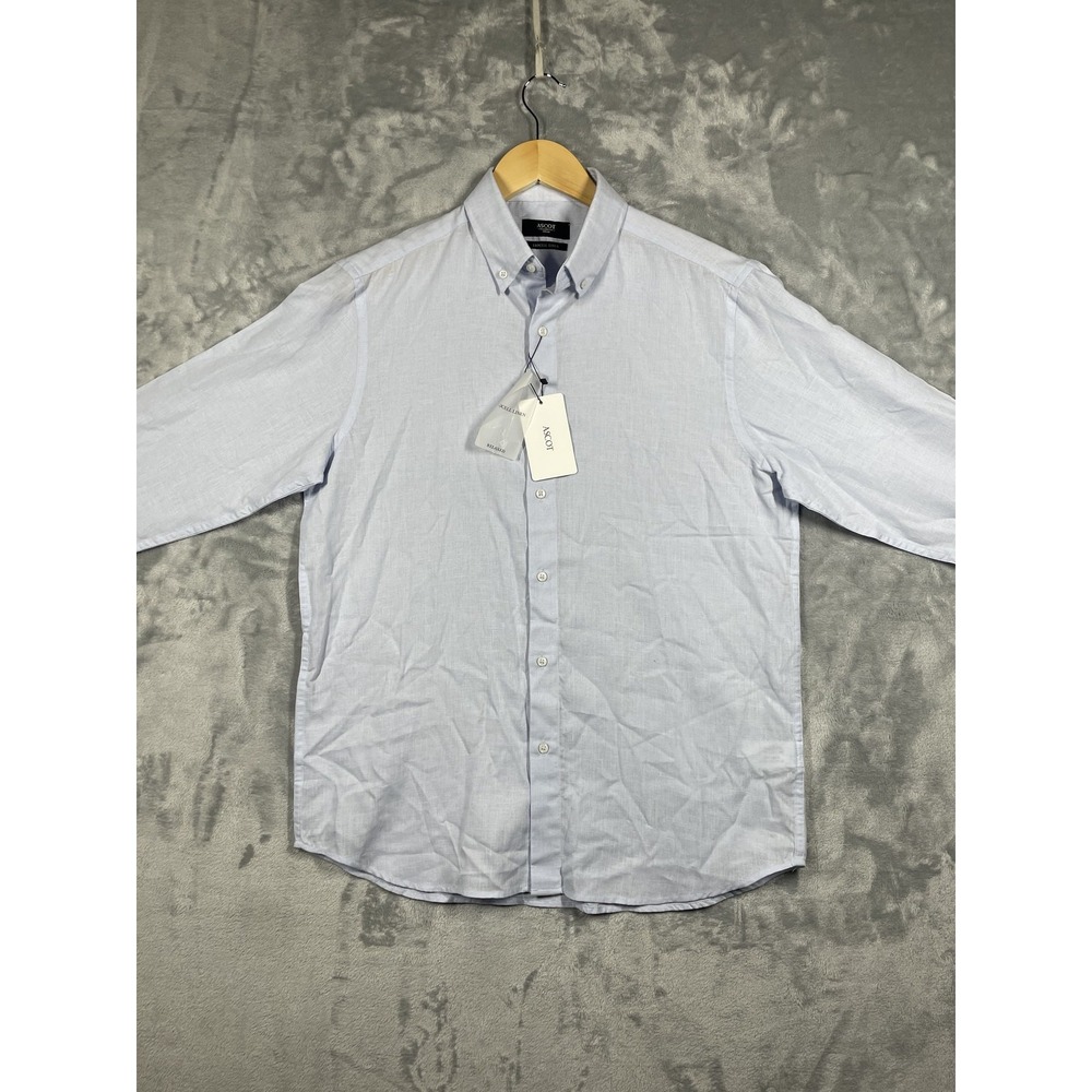 Ascot Mens Light Blue Lyocell Linen Relaxed Fit Button Down Shirt Small NWT